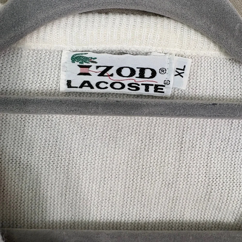 Vintage IZOD Lacoste Sweater XL White Knit Orlon Acrylic Knit Pullover Preppy